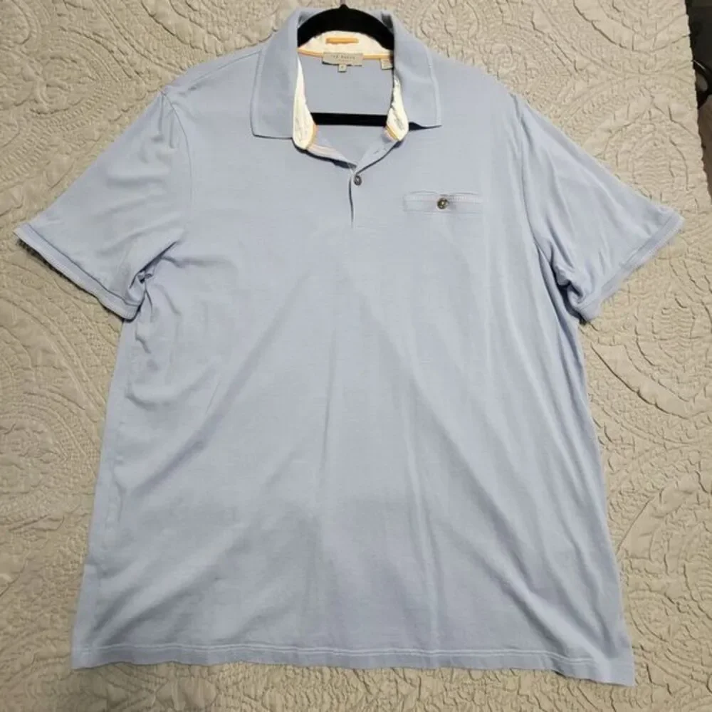 Ted Baker Polo Shirt 6 Light Blue Cotton Blend‎